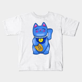 Blue For Wisdom Lucky Cat Maneki Neko Kids T-Shirt